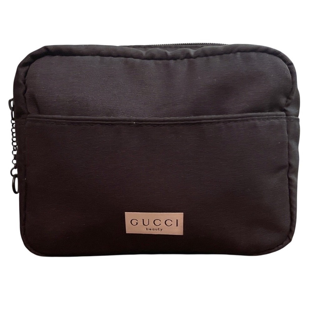 Gucci Beauty Unisex Medium Pouch Bag‎ Black Zipper Closure Toiletry Men Travel